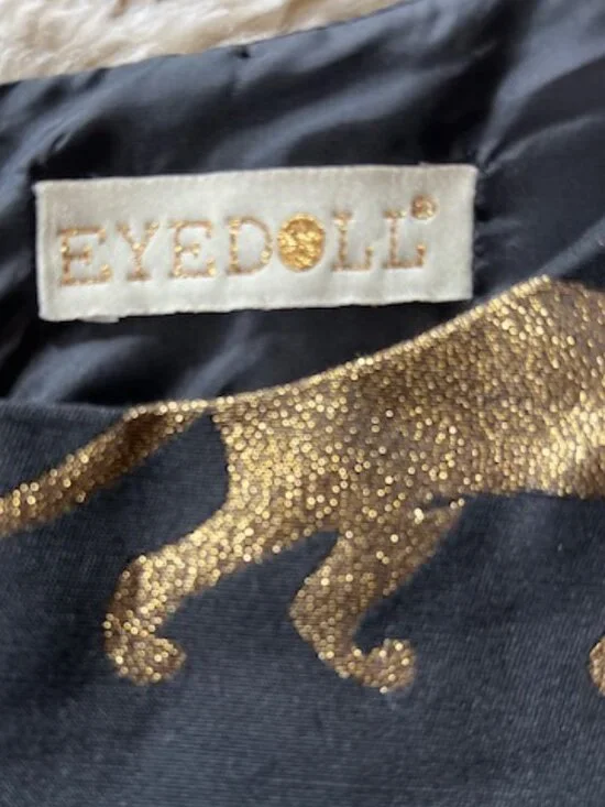 Eyedoll Anthropologie Black & Gold Panther Dress Woman's Size 4 - Picture 8 of 11